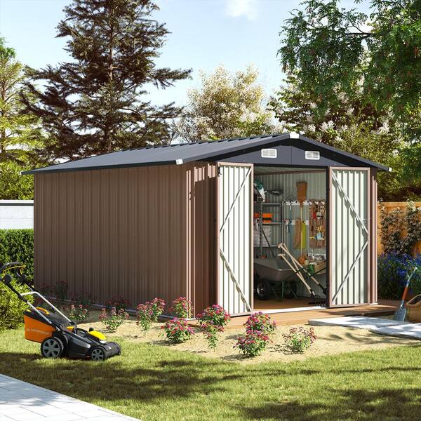Sizzim 10 ft. W x 12 ft. D Metal Storage Shed with Double Door, Locks