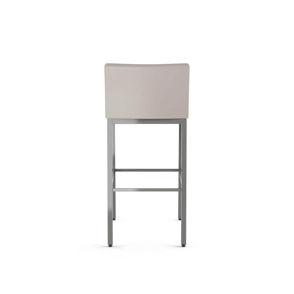 White Leather and Wood Swivel Bar Stool with Metal Frame