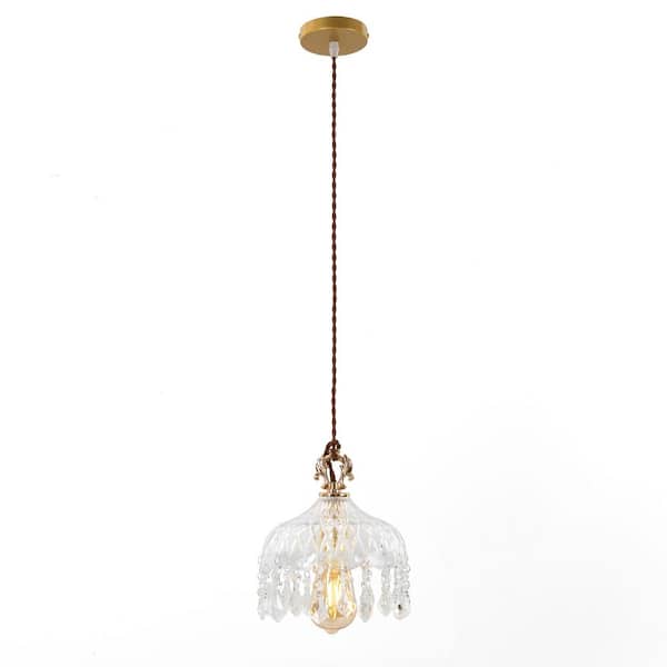 OUKANING 60-Watt 1-Light Gold Modern Pendant Light with Clear Glass Shade and Adjustable Height, No Bulbs Included