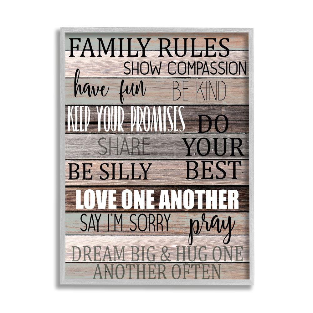Family Rules Rustic Tan and Teal Wood Grain Framed Wall Art, 16" x 20"