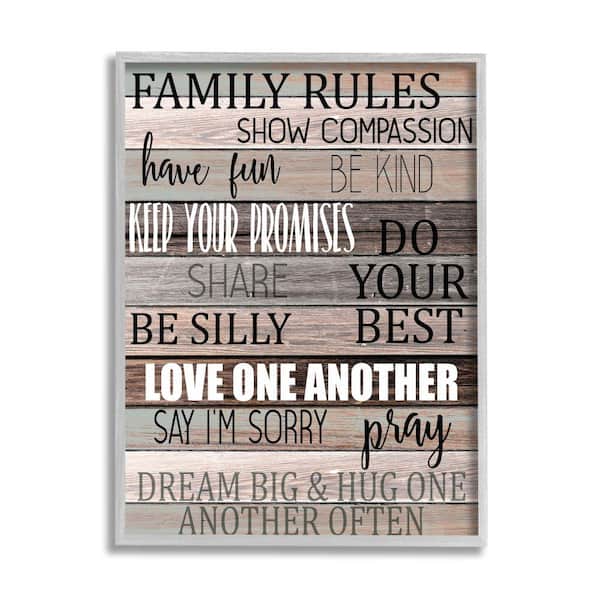 Stupell Industries "Family Rules Text Fun Wood Grain Rustic Tan Teal" by Kimberly Allen Framed Typography Wall Art Print 16 in. x 20 in.
