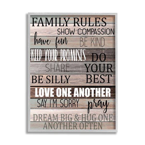 Stupell Industries "Family Rules Text Fun Wood Grain Rustic Tan Teal" by Kimberly Allen Framed Typography Wall Art Print 24 in. x 30 in.