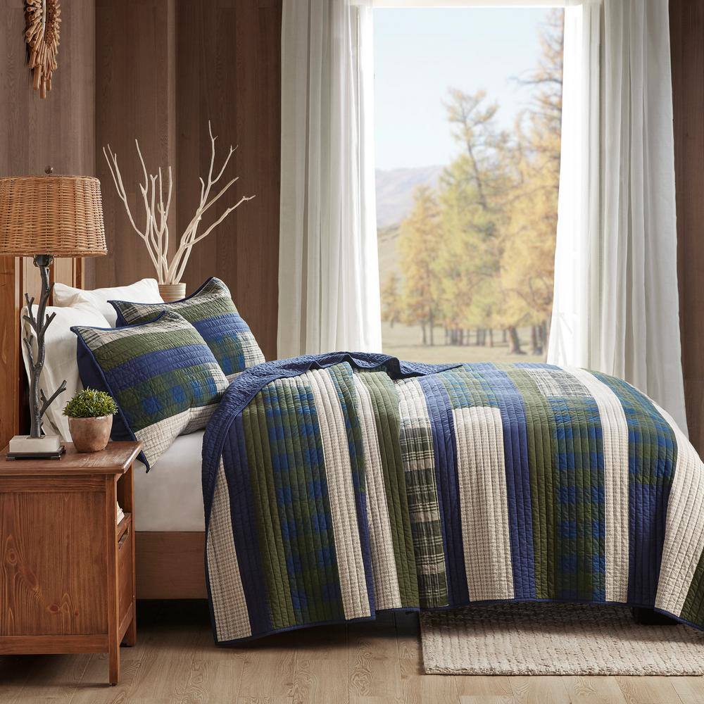 Blue Reversible Full Cotton Quilt Set