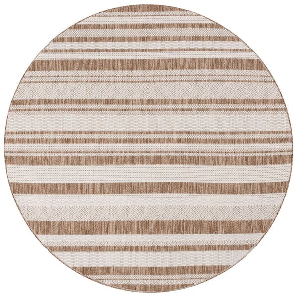 Beach House Navy/Ivory 7 ft. x 7 ft. Striped Geometric Indoor/Outdoor Round Area Rug