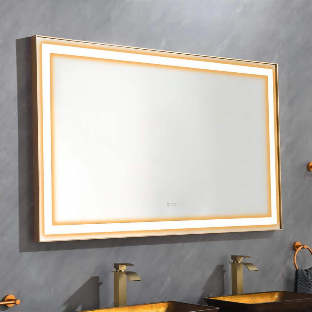 96 in. W x 36 in. H Large Rectangular Framed LED Light Antifog Wall Bathroom Vanity Mirror in