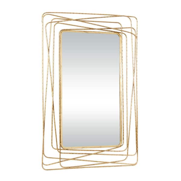 47 in. x 31 in. Rectangle Framed Gold Wall Mirror with Thin Metal Rectangle Frame
