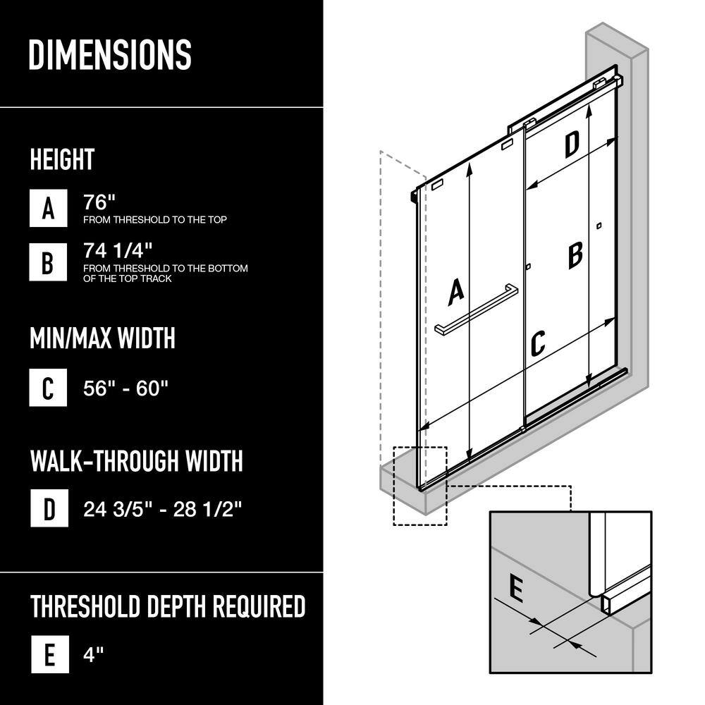 Houston 60" Frameless Sliding Shower Door in Chrome and Clear Glass