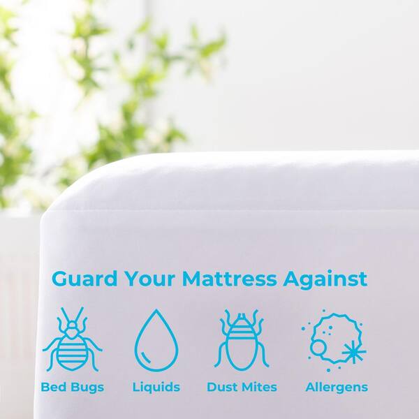 Linenspa Essentials Twin Jersey Polyester Waterproof, Allergen, and Dust Mite Protection 5-Sided Mattress Protector, White