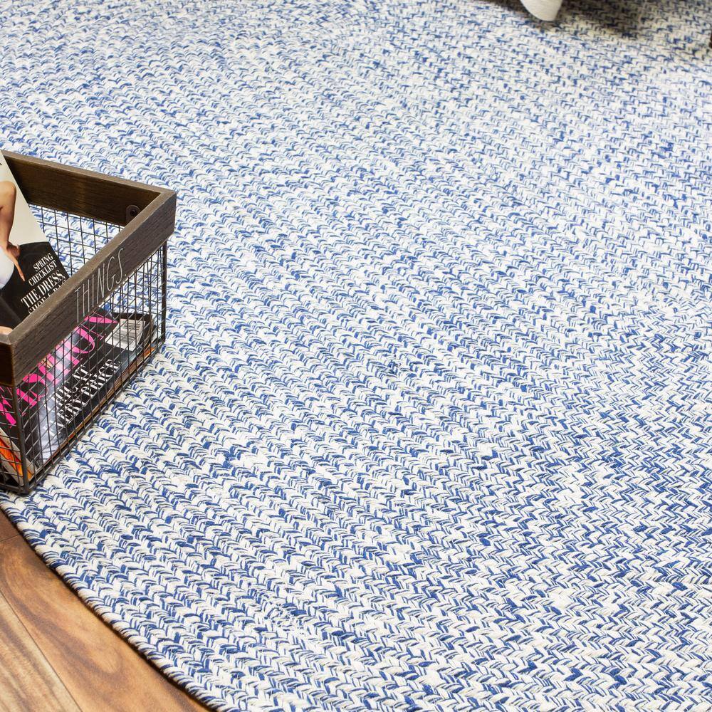 Blue and White Braided Cotton Oval Area Rug 4' x 6'