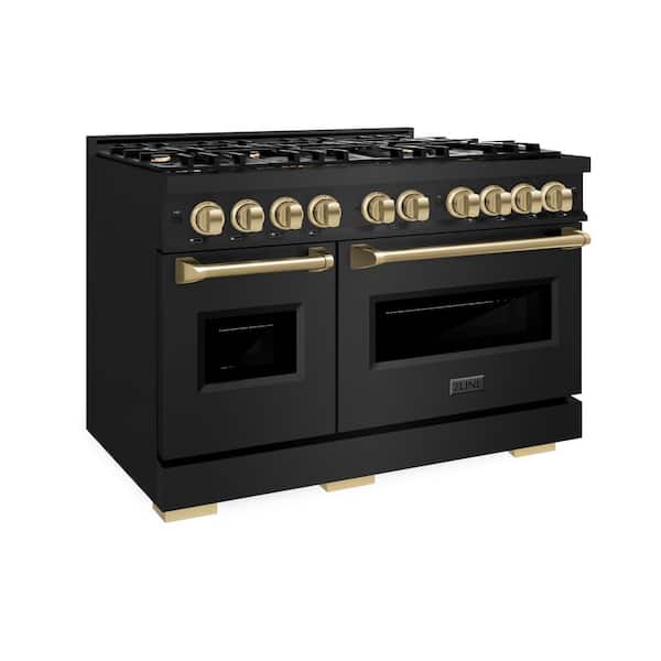 Classic 48 in. 8-Burner Dual Fuel Range with Double Oven in Black Stainless Steel and Champagne Bronze