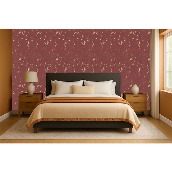 Mauve Wine Collaged Cork Print Non-Woven Non-Pasted Textured Wallpaper 57 sq. ft.