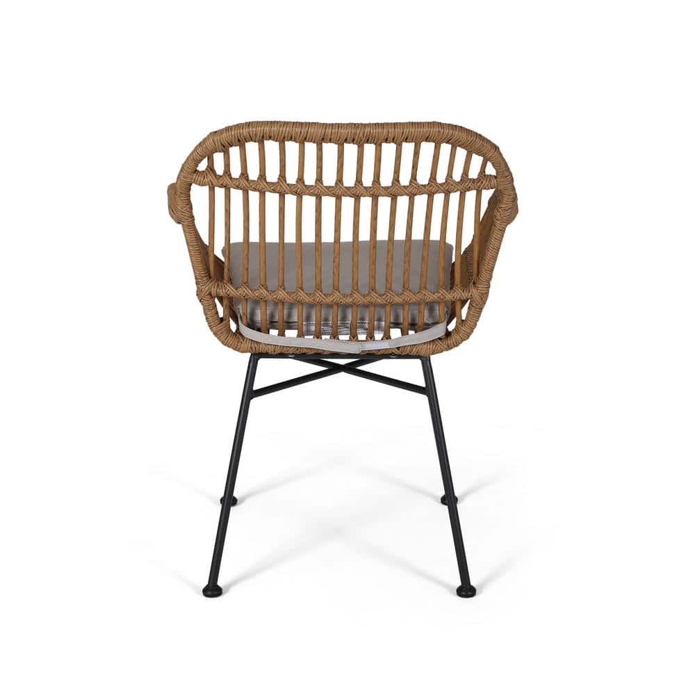 Curved Gray Rattan Outdoor Accent Chair Set with Cushions