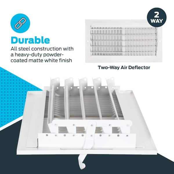 EZ-FLO 12 in. x 6 in. 2-Way Steel Wall/Ceiling Register, White