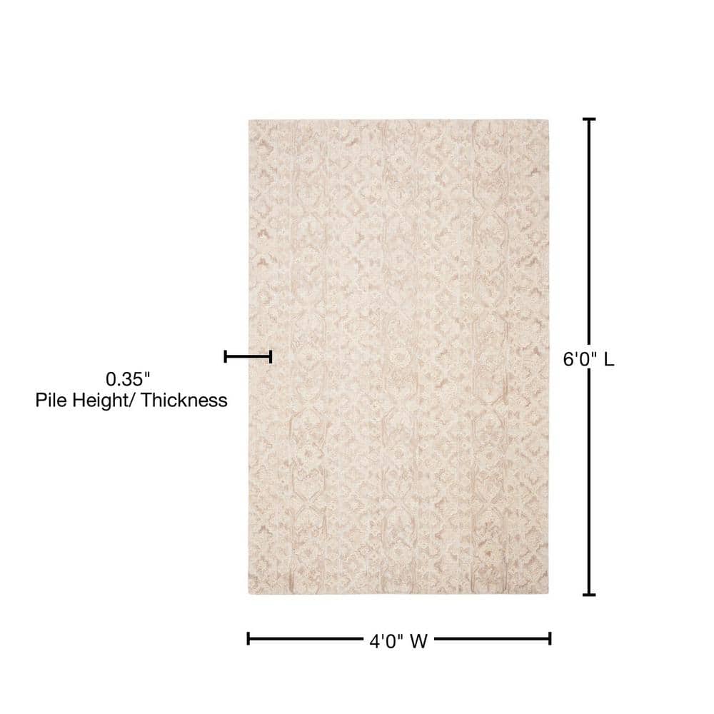 Beige and Light Brown Wool Abstract 4' x 6' Handmade Tufted Rug