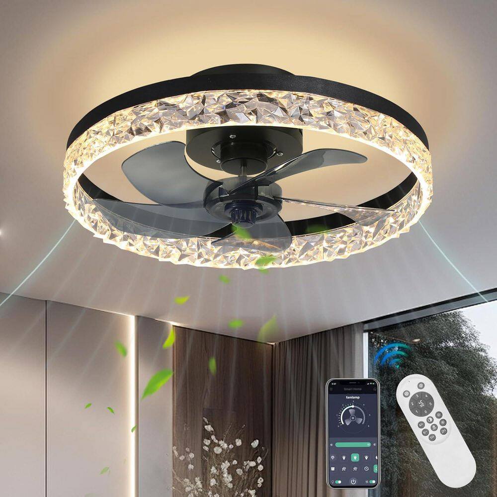 19 in. Indoor Black Low Profile Ceiling Fan with Integrated LED Light Modern Farmhouse Flush Mount Ceiling Fan price history on PriceWatchPro