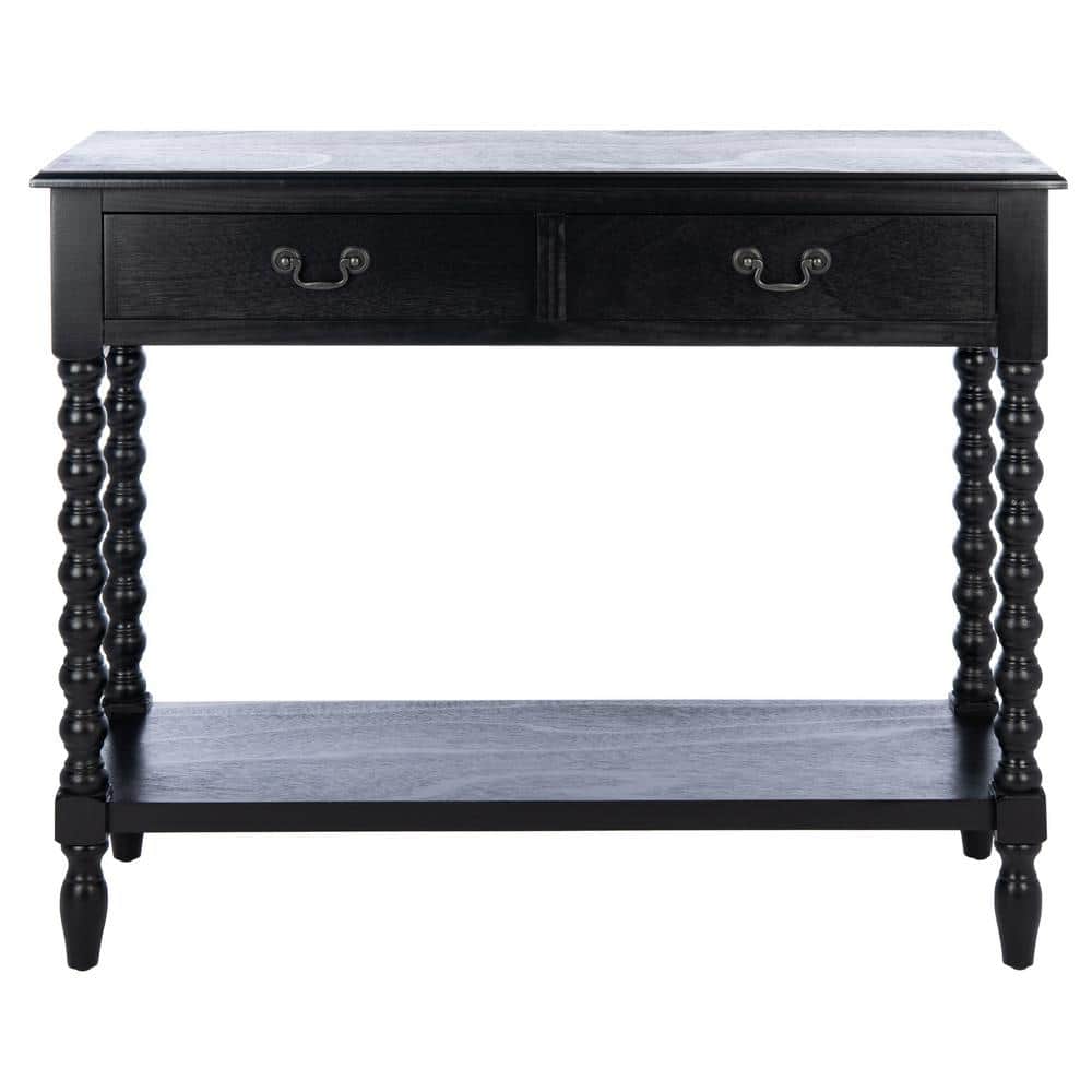 Athena Farmhouse Charm Black Wood Console Table with Storage