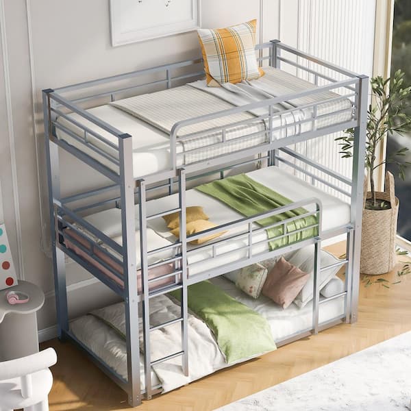 Harper Bright Designs Silver Twin Size Metal Triple Bunk Bed