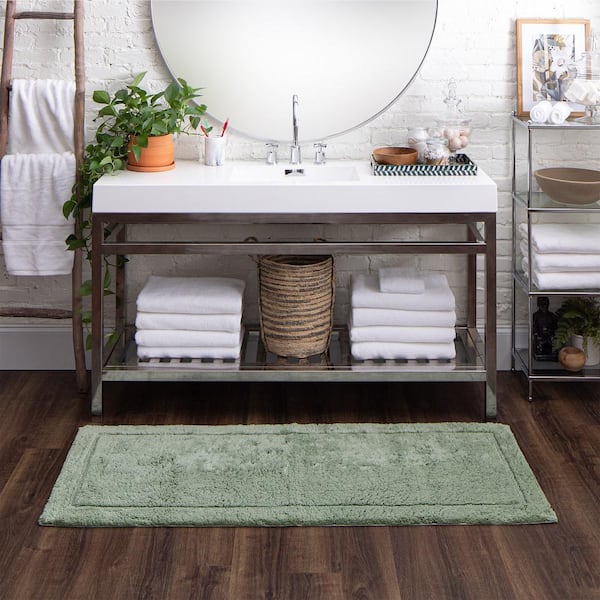 Regency Sea Glass 24 in. x 60 in. Green Cotton Machine Washable Bath Mat