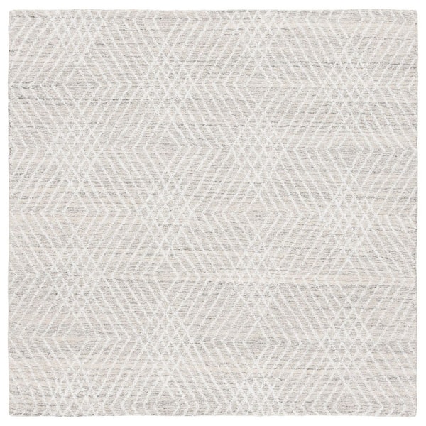 Abstract 6 ft. x 6 ft. Square Silver/Ivory Chevron Marle Area Rug