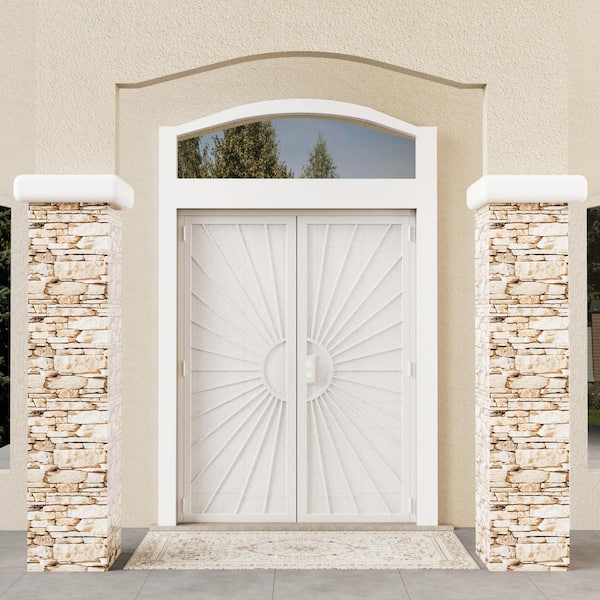 64 in. x 80 in. Universal/Reversible Hinging White Surface Mount Steel Security Door w/ Perforated Metal Screen(No Lock)