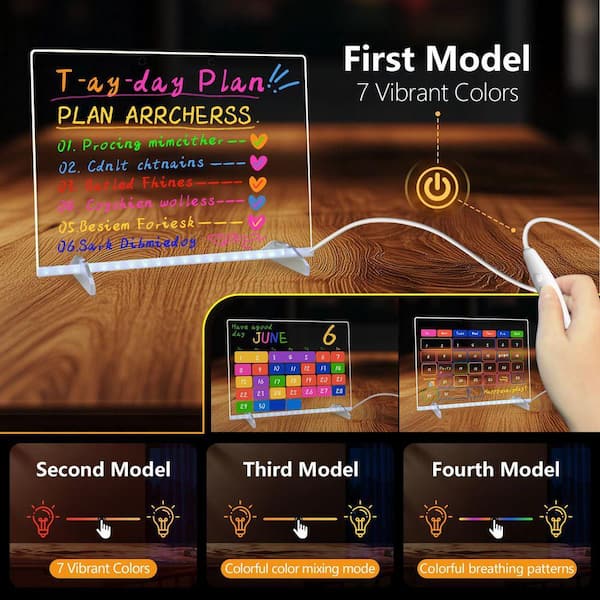 LED Note Board 13.7 in.x10 in.Acrylic Dry Erase Board with Light