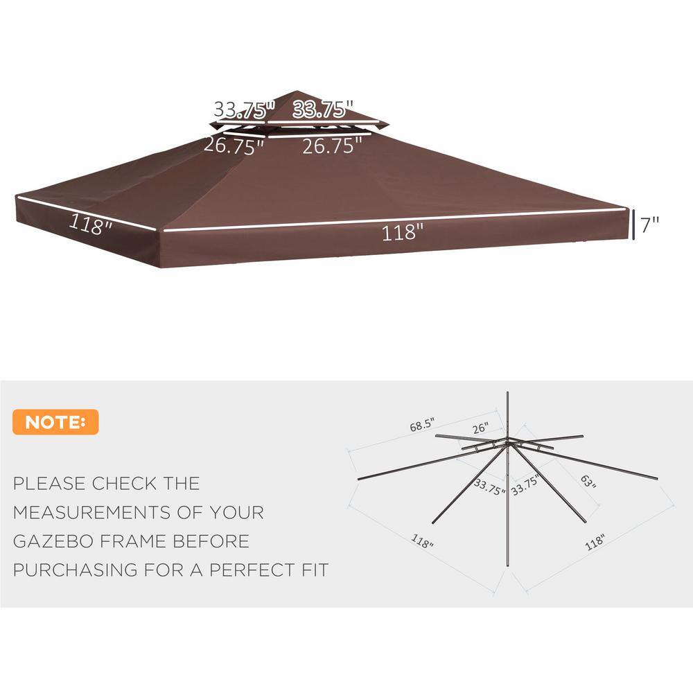Coffee Polyester 2-Tier Replacement Canopy for 10' x 10' Gazebo