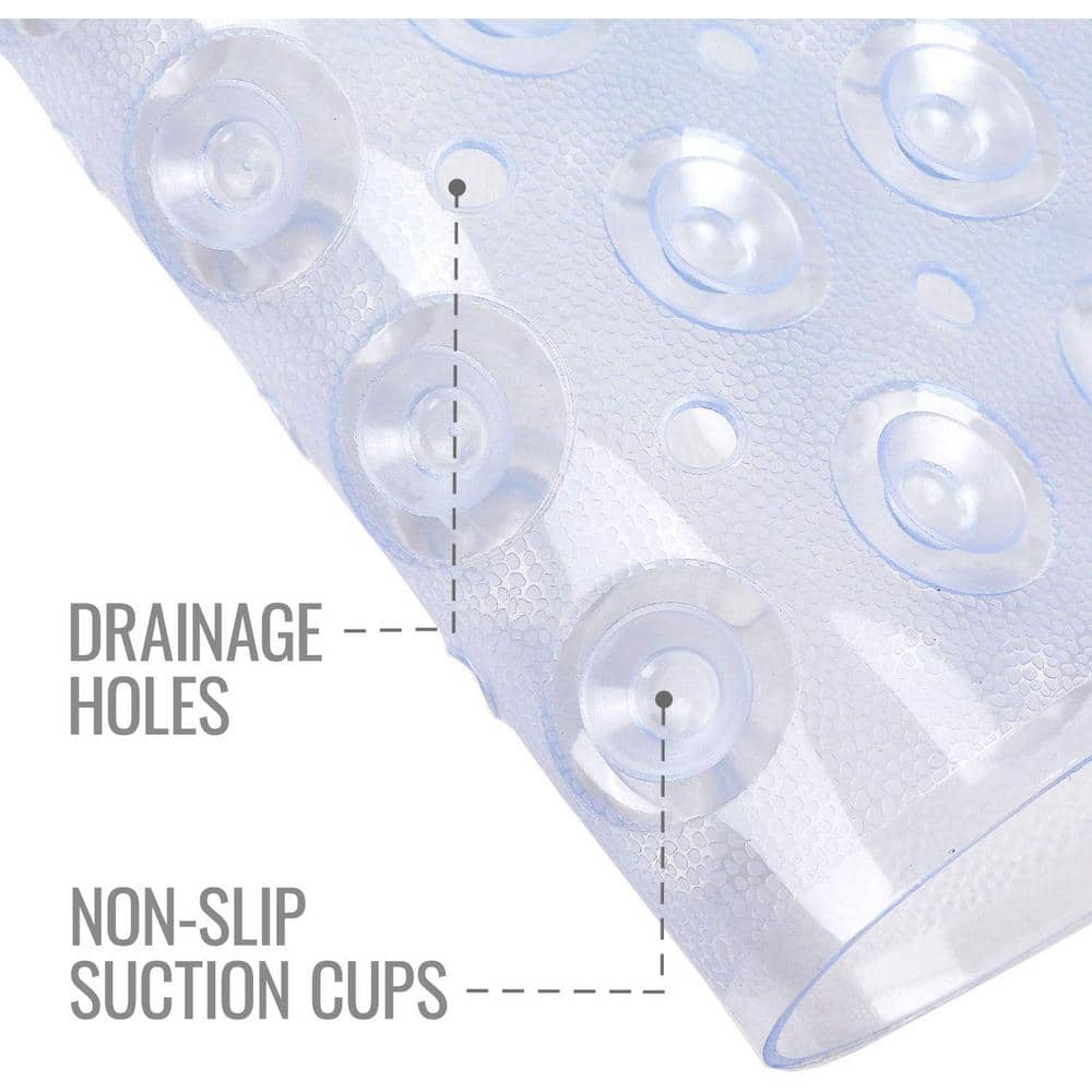 Clear Extra Long Vinyl Non-Slip Bath Mat with Suction Cups