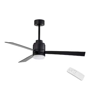 Newton Contemporary 52 in. Integrated LED Indoor Black 3-Blade 6-Speeds Ceiling Fan with Light Kit and Remote Control