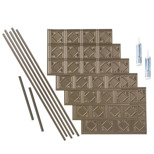Fasade Traditional 4 18 in. x 24 in. Argent Bronze Vinyl Decorative Wall Tile Backsplash 15 sq. ft. Kit
