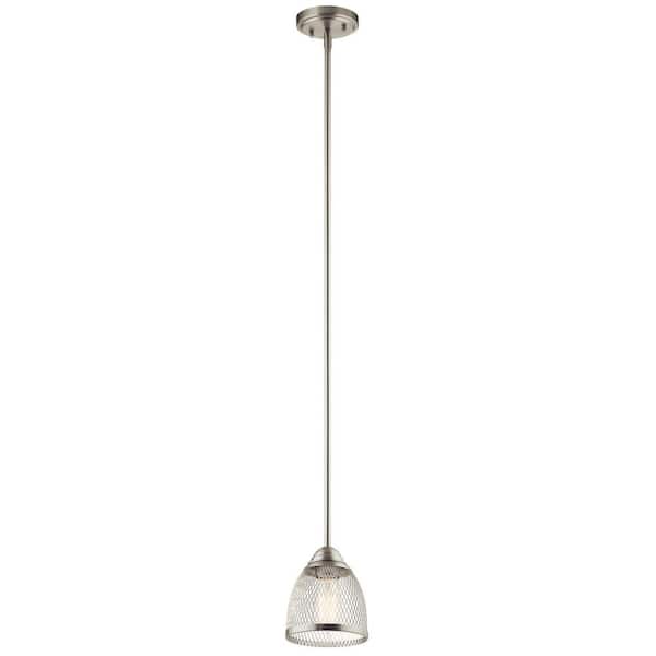KICHLER Voclain 1-Light Brushed Nickel Vintage Industrial Shaded Kitchen Mini Pendant Hanging Light with Mesh Shade