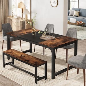 Roesler Vintage Brown Engineered Wood 63 in. 4 Legs Dining Table Seats 6 for Dining Room Kitchen