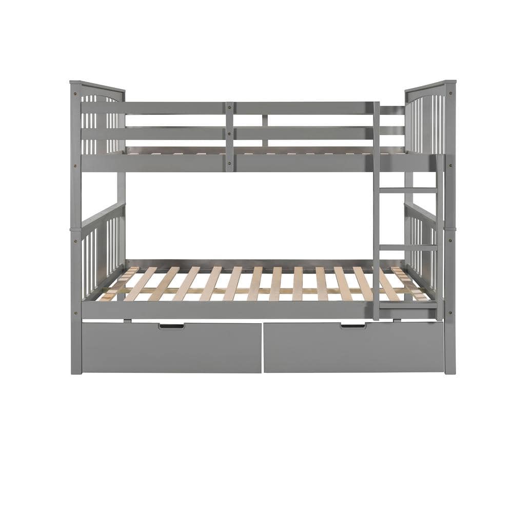 ANBAZAR Gray Full Over Full Bunk Bed with 2-Drawers and Ladder ...