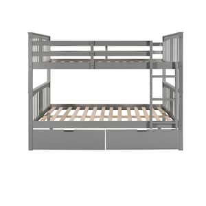 Gray Full Over Full Bunk Bed with 2-Drawers and Ladder, Detachable Full Size Solid Wood Kids Bunk Bed Frame