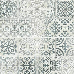8 in x 8 in White Silver Inlay Decorative Foil Peel and Stick Paper Tile Backsplash (24-Pack)
