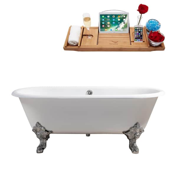 Streamline 69 in. Cast Iron Clawfoot Non-Whirlpool Bathtub in Glossy White with Polished Chrome Drain And Polished Chrome Clawfeet