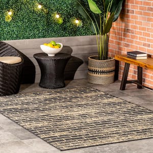 Justina Abstract Brick Charcoal 4 ft. x 6 ft. Indoor/Outdoor Patio Area Rug