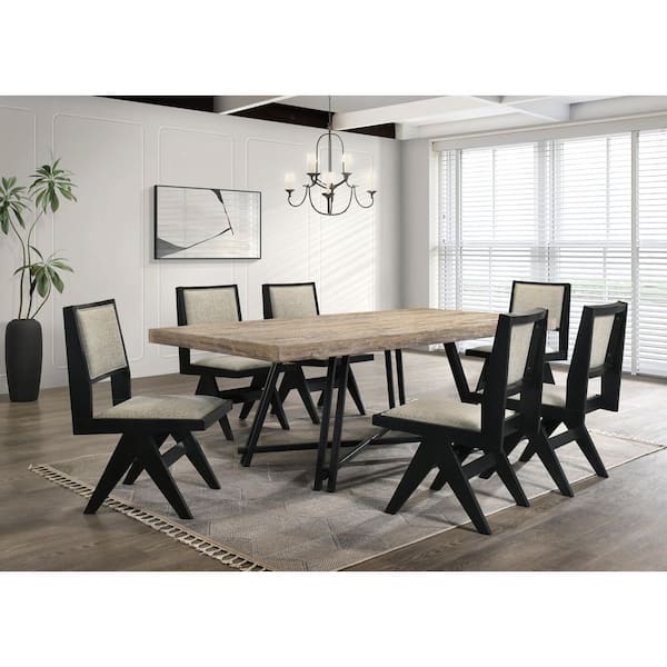 Manhattan White Oak/Black Wood 84 in. W Trestle Dining Table (Seats 6)