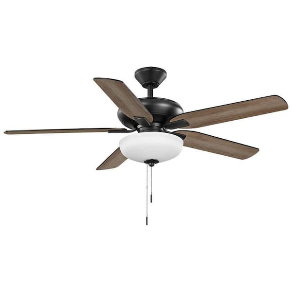 Hampton Bay Holly Springs 52 in. Indoor Matte Black LED Ceiling Fan with Light, Downrod and Reversible Blades Included