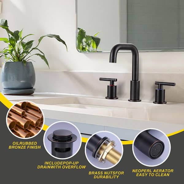 8 in. Widespread Double-Handle High-Arc Bathroom Sink Faucet with Drain Kit in Oil Rubbed Bronze