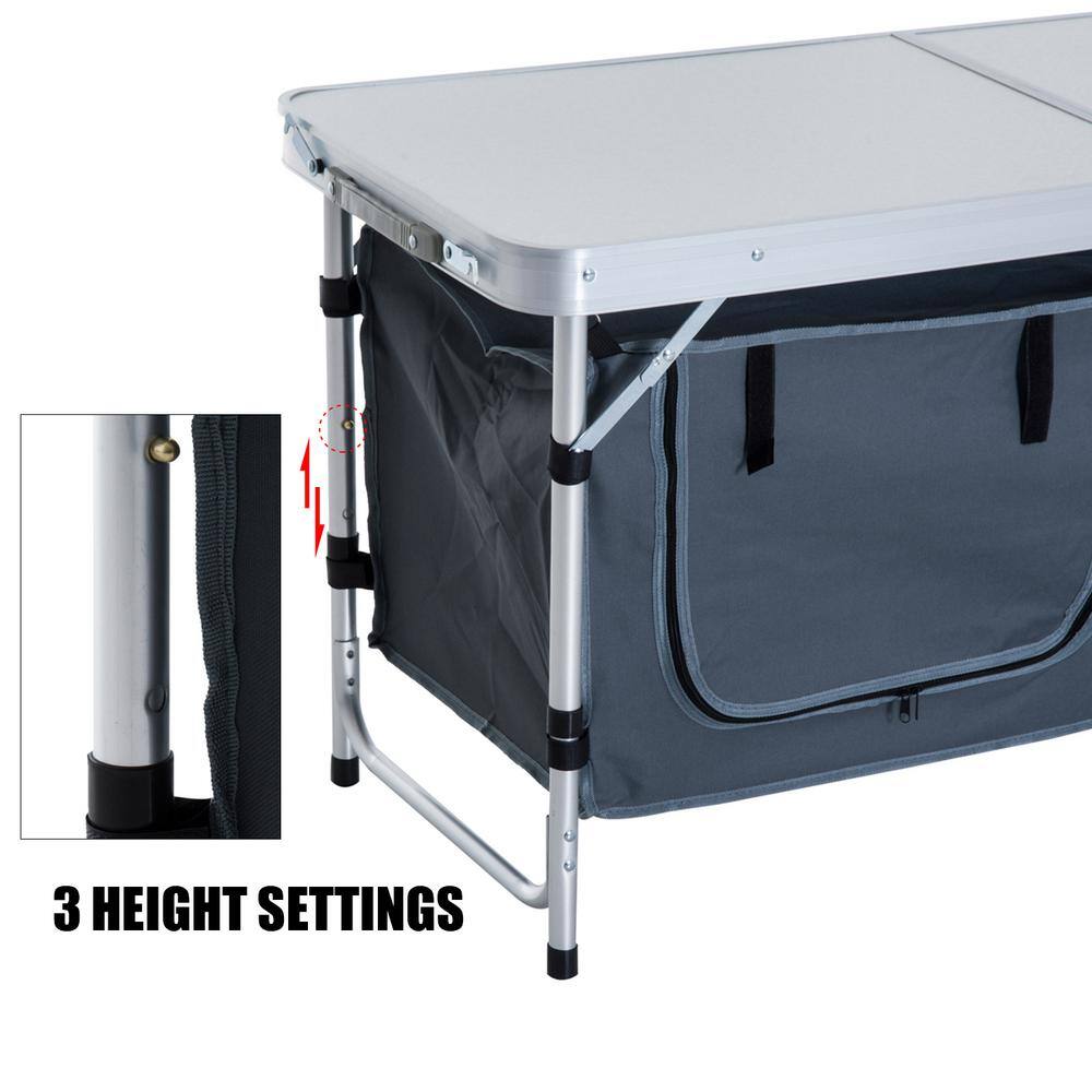 47" White Aluminum Folding Camping Table with Storage Organizer