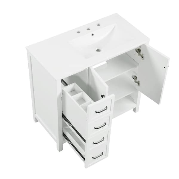 36 in. W Single Sink Freestanding Bath Vanity in White with White Ceramic Top, 2 Doors and 2 Drawers