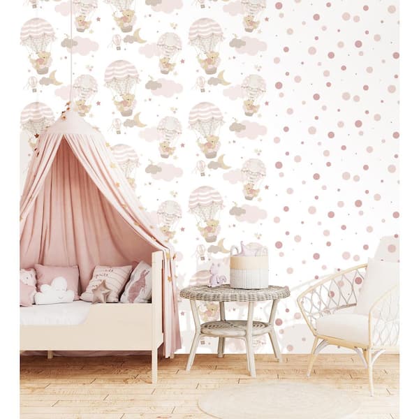 Little Explorers 2-Pink Polka Dots Matte Finish Non-Pasted Non-Woven Wallpaper Sample