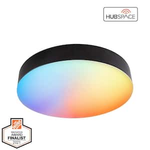 Lakeshore 13 in. Matte Black Smart CCT and RGB Selectable LED Flush Mount Powered by Hubspace