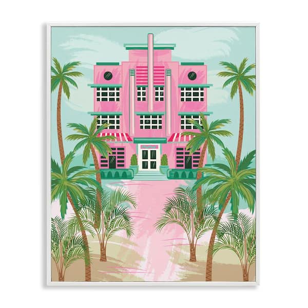 Tropical Palm Hotel by Lisa Perry Whitebutton White Framed Coastal Giclee Art Print 20 in. x 16 in.