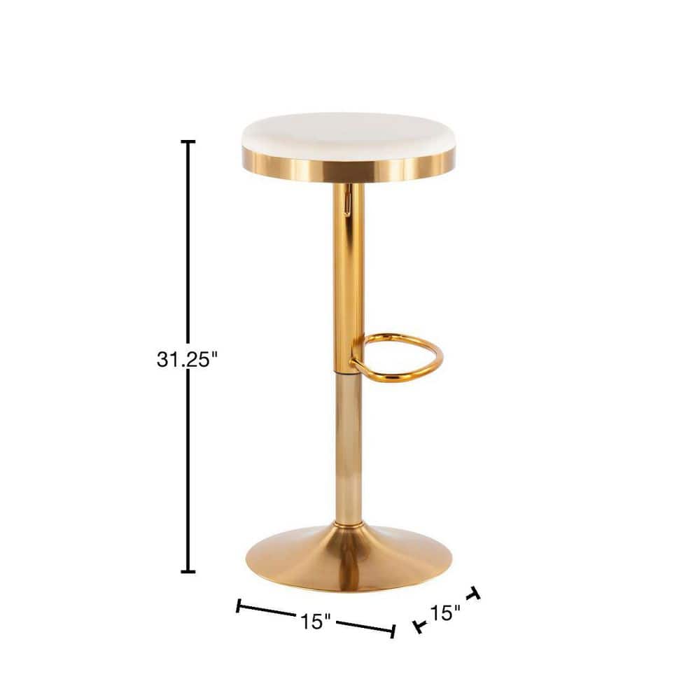 Set of 2 Gold Steel and Cream Velvet Adjustable Swivel Bar Stools