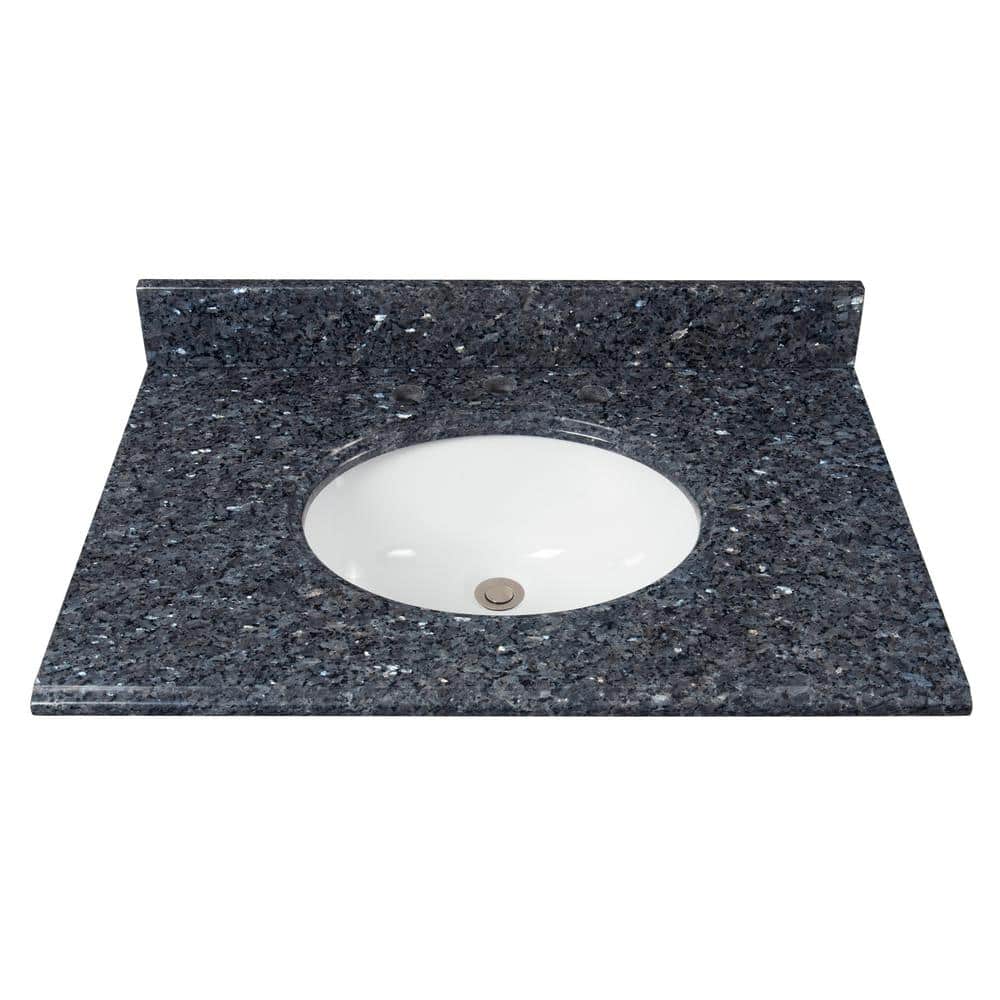 31 in. W x 22 in D Granite White Round Single Sink Vanity Top in Blue