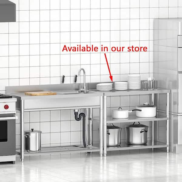 Adrinfly Stainless Steel Freestanding Utility Sink with Workbench & Faucets