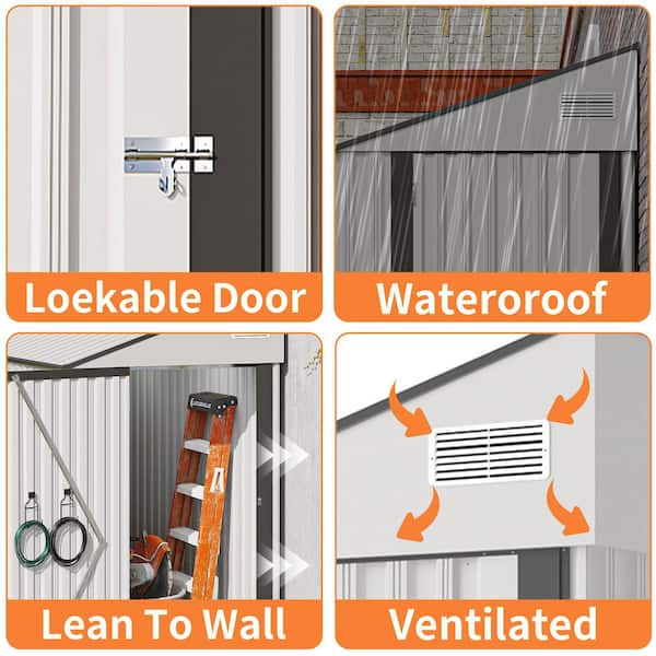 4 ft. W x 8 ft. D White Metal Storage Shed with Vents for Garden and Backyard (25 sq. ft. )