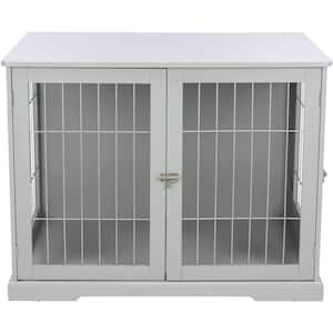 Furniture Style Dog Crate, Indoor Kennel, Pet Home, End Table or Nightstand with 2-Doors, Gray, Large