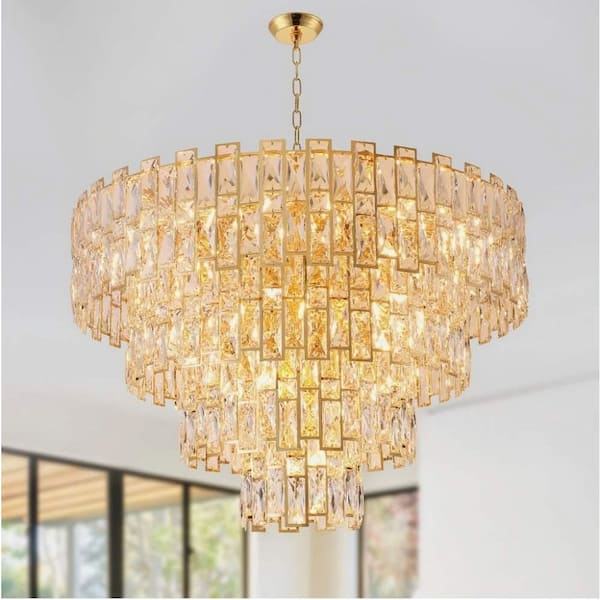 Modern 31.5 in. 21-Light Gold Luxury Crystal Chandelier with Premium K9 Crystals